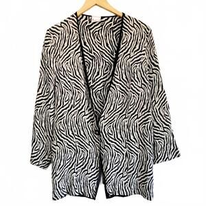 Hermann Lange Collection Vintage Black White Zebra Print Blazer Long Sleeve One